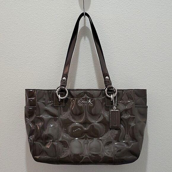 COACH SHOULDER BAG, LEATHER, Sz 12x8,5x4,5 (L,H,D)inch, SMOKY GREY - Picture 1 of 12